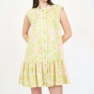 NWT Christy Lynn Lucie Silk Tiered Dress Lime Leopard S Pockets